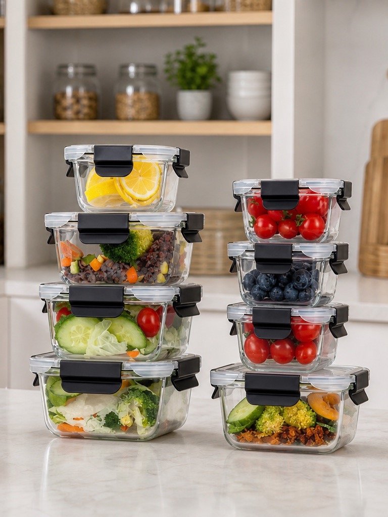 EasyWare, 12 recipientes de vidrio con tapa