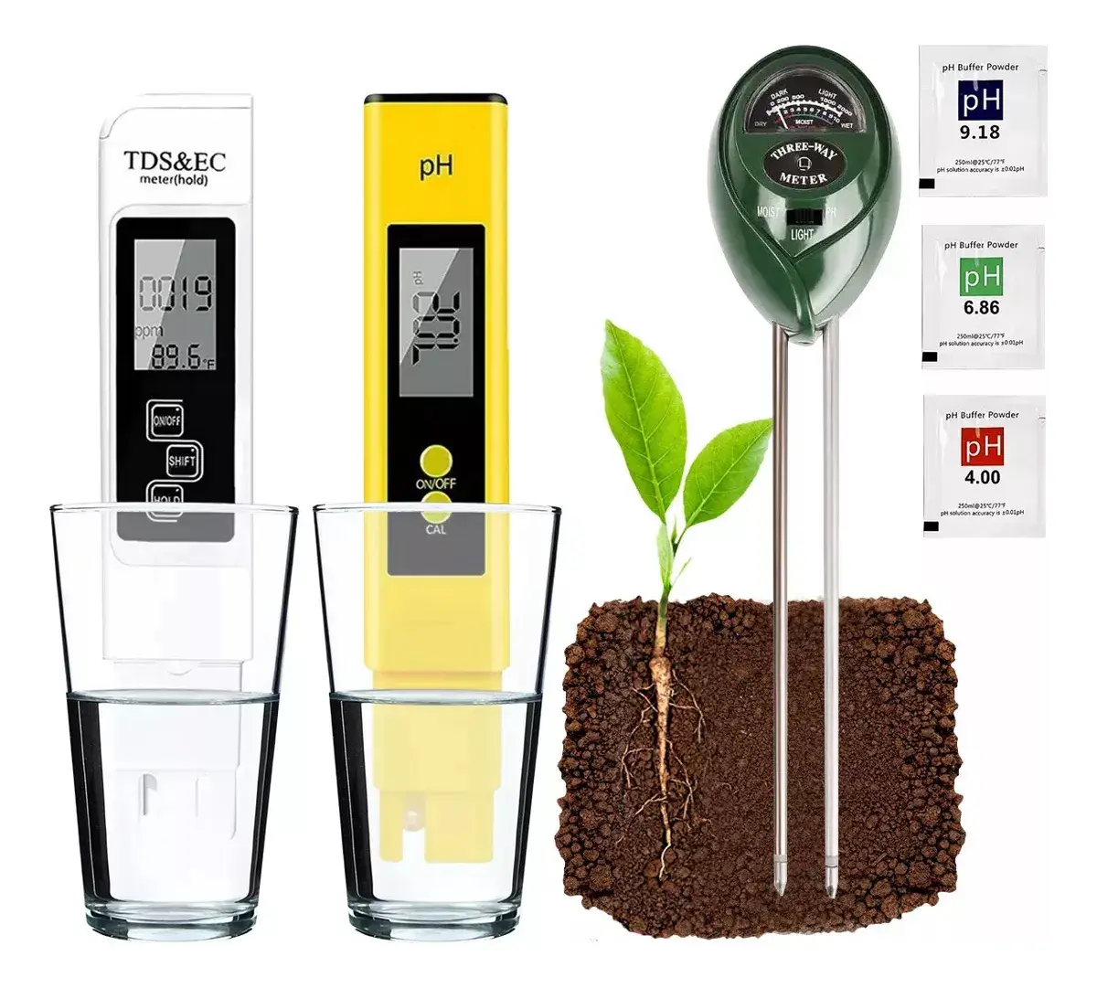 Set digital 3 en 1 para pH, TDS y suelo