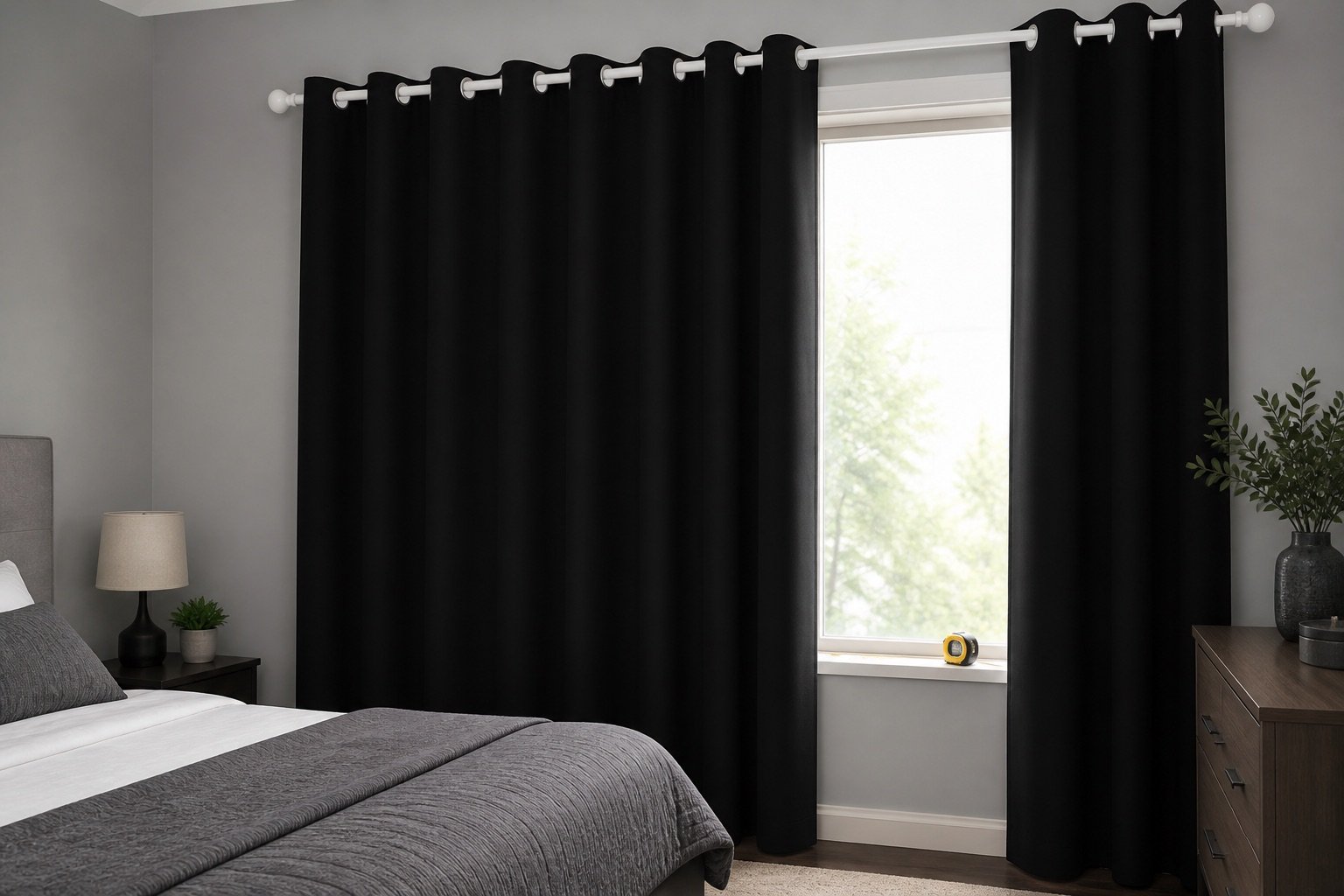 Cortinas blackout instaladas con solape alrededor de una ventana