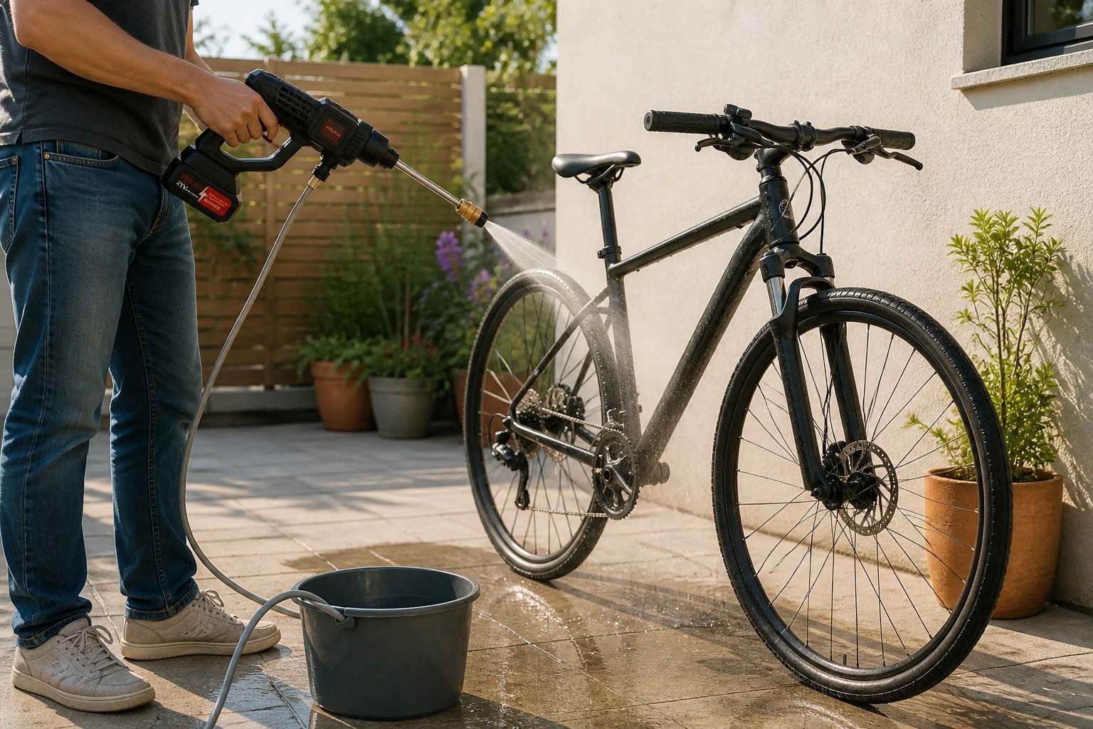 HIRLAN YN01 portátil utilizada para enjuagar una bicicleta