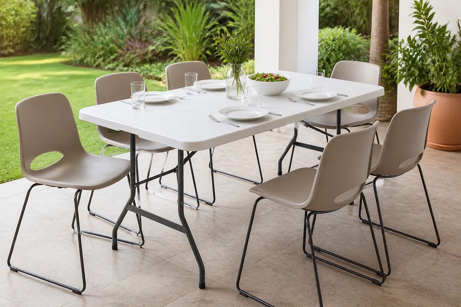 Mesa plegable Styrka de 1.80 metros preparada para seis personas