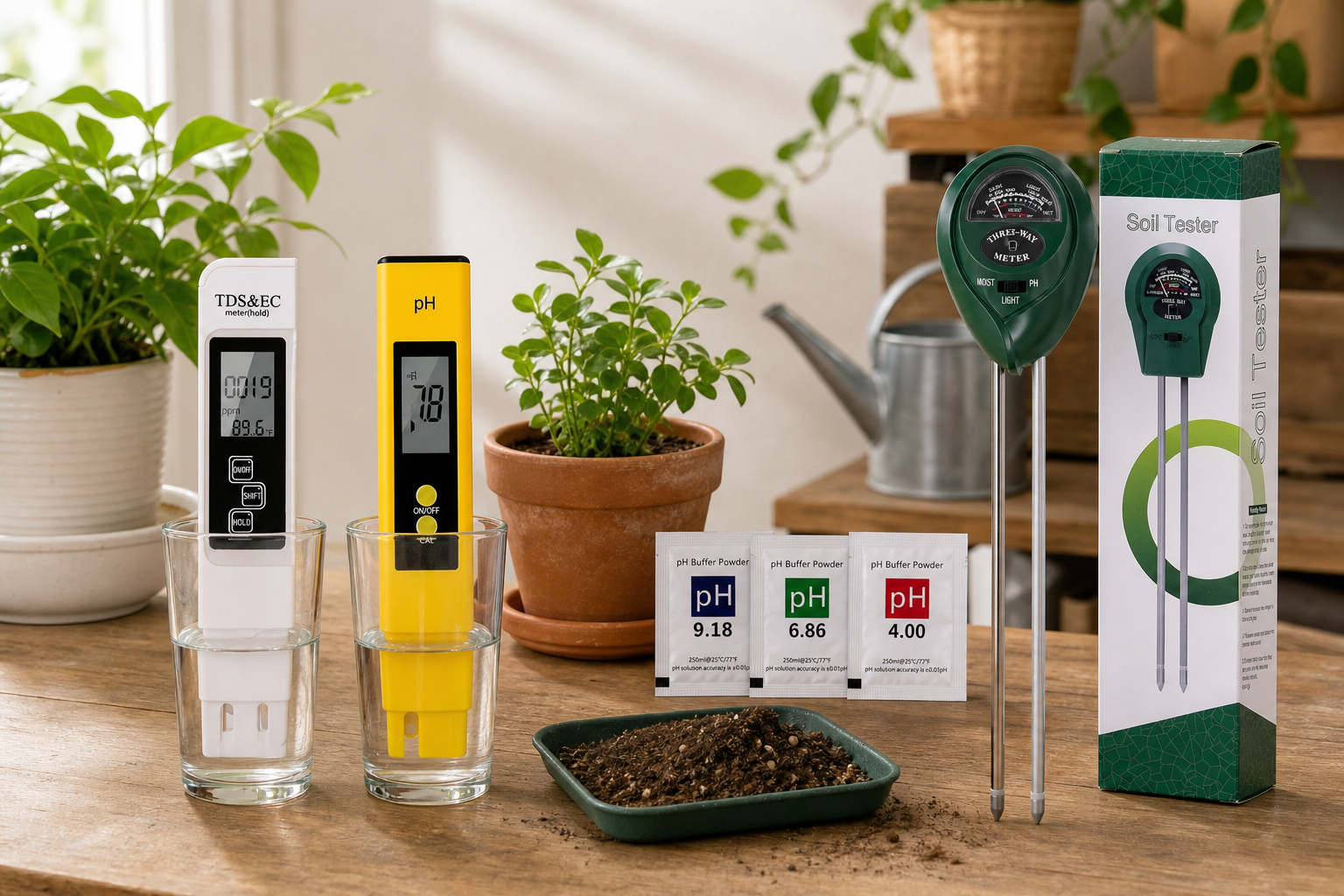 Set digital 3 en 1 para pH, TDS y suelo
